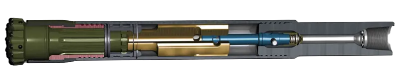 Air hammer and percussion drill bit on a white background